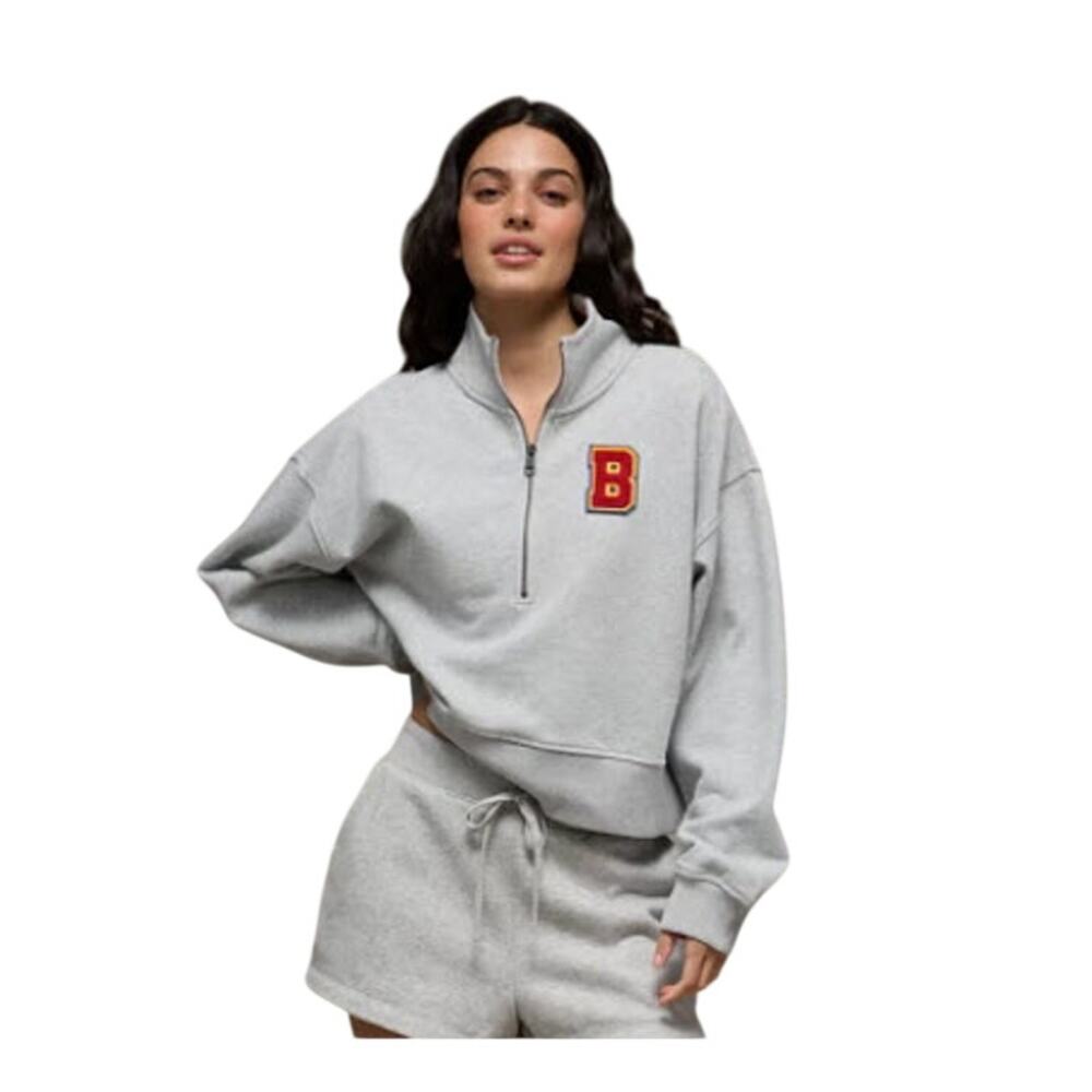 American Eagle Off Campus Gray Varsity "B" Quarter-Zip Pullover Sweatshirt Small